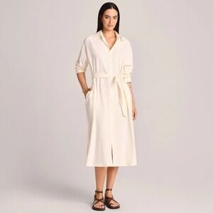 Vitamin A Women's Twill Midi Cover Up Dress Off White M New With Tags